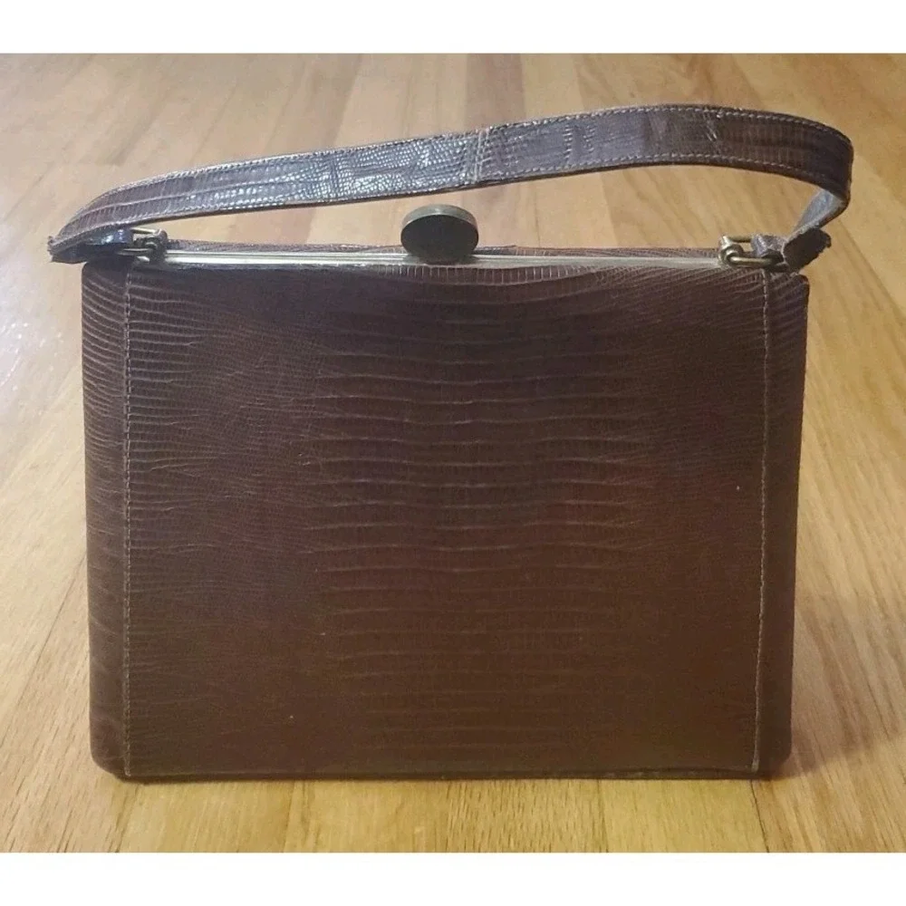 Vintage‎ Croc Leather Handbag Satchel Purse Leon Of California USA 50s *FLAWS